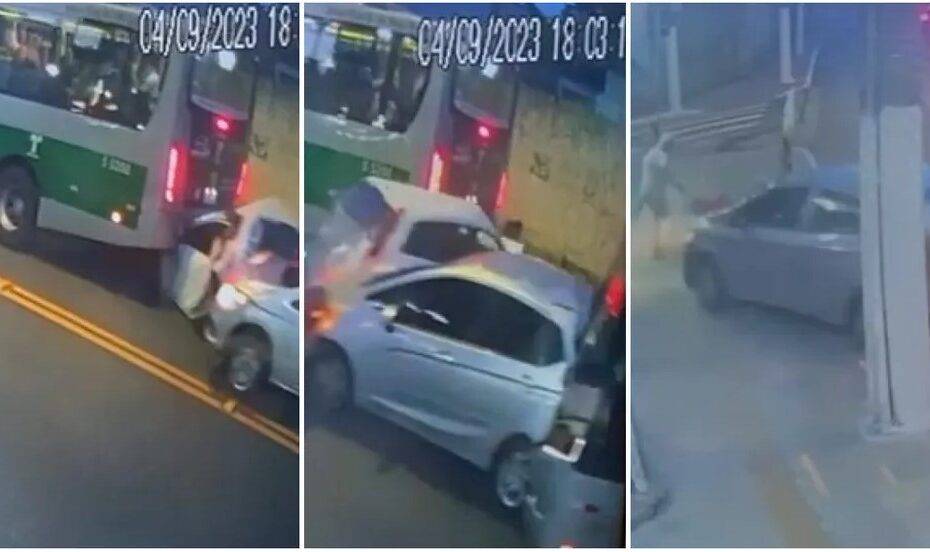 Ônibus não freia esmaga carros e causa atropelamento na Zona Leste