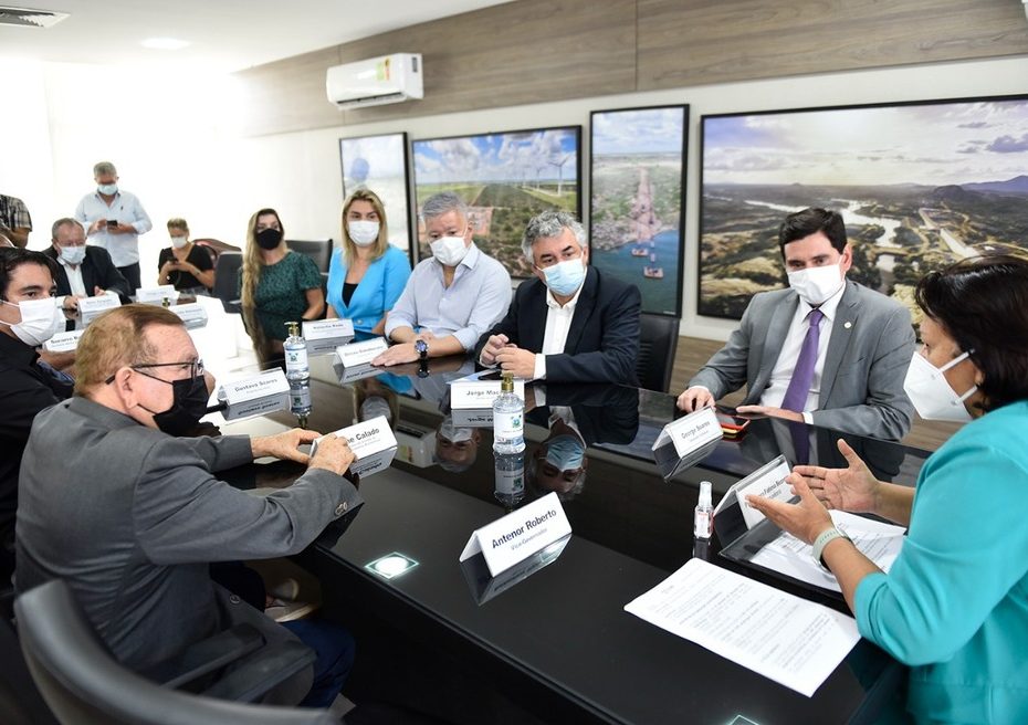 Governadora Fátima Bezerra se reúne com representantes de empresa que vai instalar oito usinas de energia solar no RN — Foto: Elisa Elsie