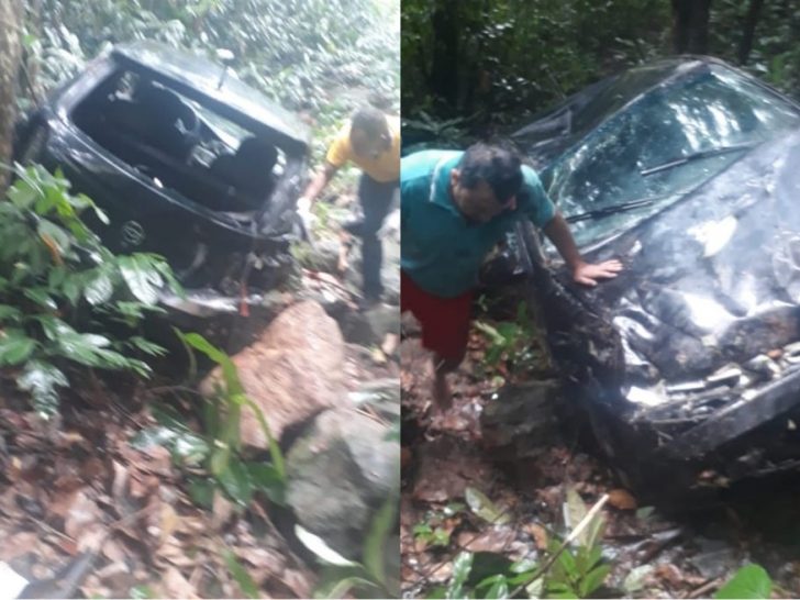 Carro fica danificado após acidente em serra entre Guaramiranga e Baturité, no Ceará. — Foto: Reprodução