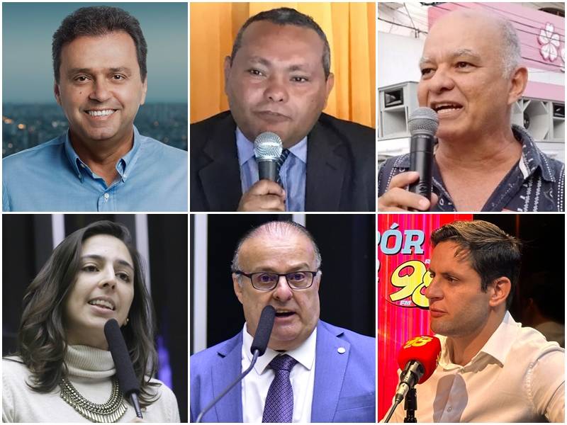 Candidatos à Prefeitura do Natal Carlos Eduardo (PSD), Heró Bezerra (PRTB), Nando Poeta (PSTU), Natália Bonavides (PT), Paulinho Freire (União Brasil) e Rafael Motta (Avante) - Foto: Reprodução