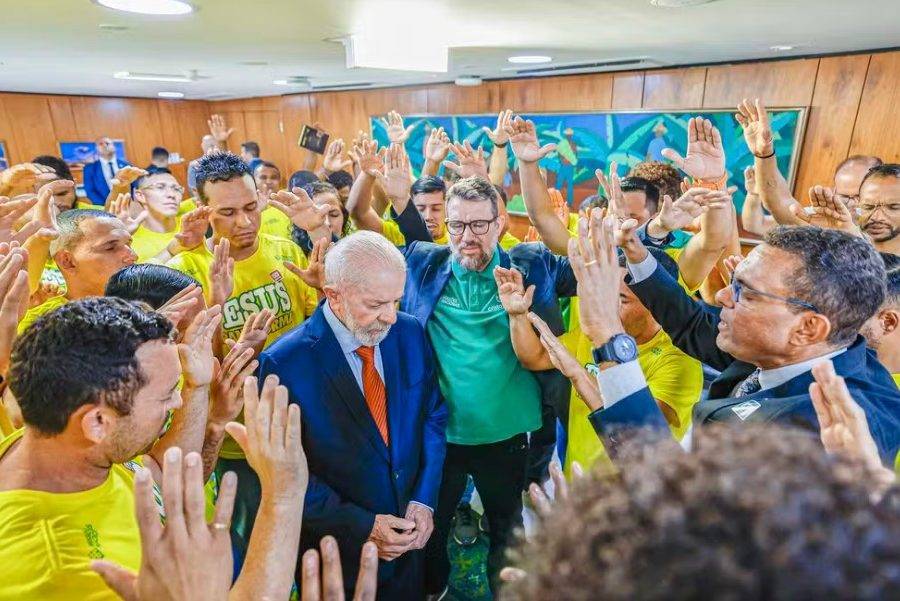 O presidente Lula durante cerimônia com evangélicos no Palácio do Planalto — Foto: Ricardo Stuckert/Presidência da República