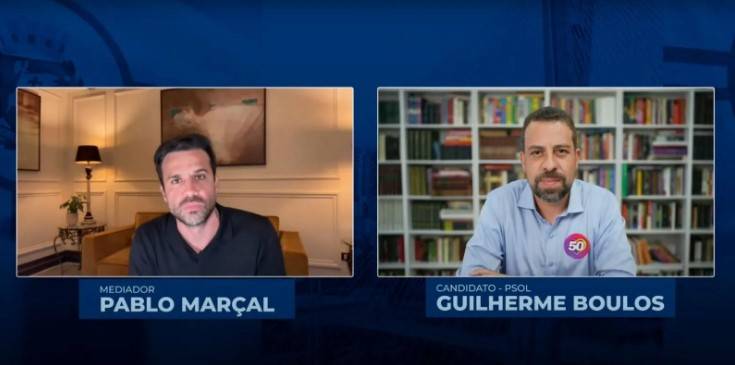 Candidato à Prefeitura de São Paulo, Guilherme Boulos (PSOL), participa de live de ex-candidato na corrida eleitoral, Pablo Marçal (PRTB) • Reprodução/Pablo Marçal