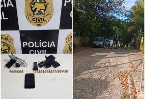 Armas apreendidas após crime de homicídio na praia de Pipa, em Tibau do Sul - Foto: PCRN / Reprodução