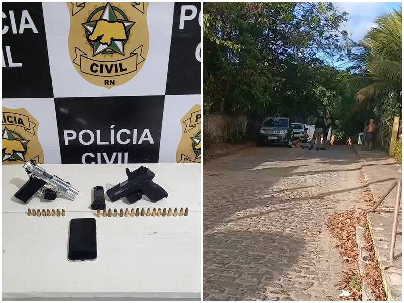 Armas apreendidas após crime de homicídio na praia de Pipa, em Tibau do Sul - Foto: PCRN / Reprodução