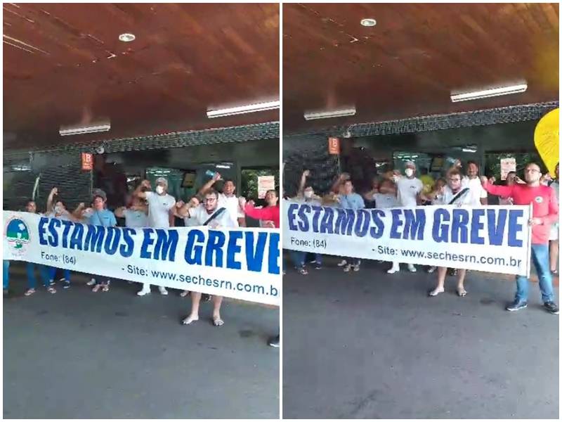 Terceirizados do Hospital Walfredo Gurgel fazem paralisação e protesto na porta da unidade - Foto: Reprodução