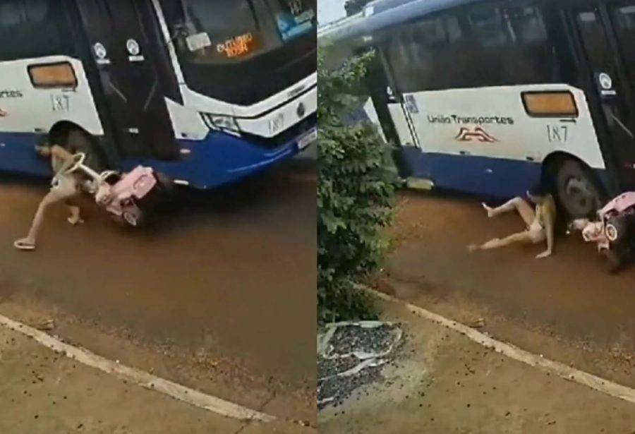 Mãe e filha em carrinho são atingidas por ônibus no Mato Grosso - Foto: Reprodução