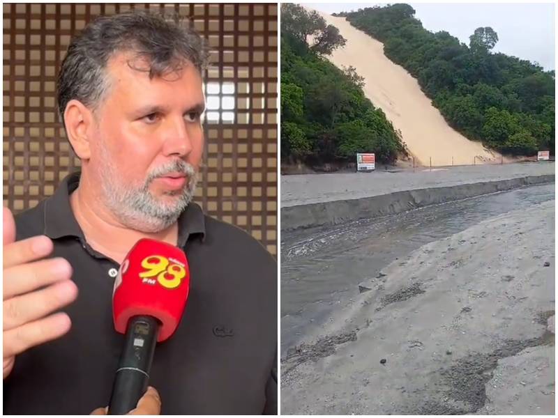 Secretário Thiago Mesquita (Semurb) comenta voçoroca registrada na Praia de Ponta Negra após últimas chuvas - Foto: Reprodução