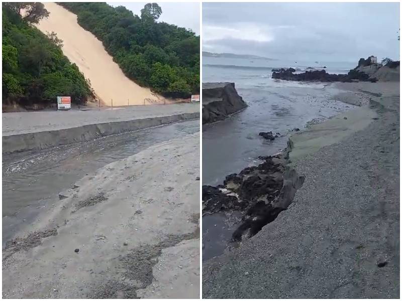 Voçoroca arrastou areia na Praia de Ponta Negra, em Natal - Foto: Reprodução