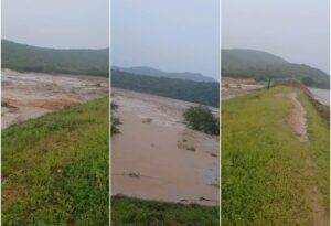 Vídeo mostra parede de açude privado rompido na zona rural de Lajes - Foto: Reprodução