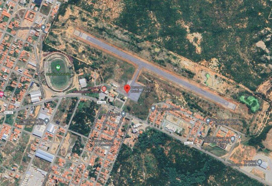 Vista aérea do Aeródromo de Caicó, que será repassado à Infraero - Foto: Reprodução