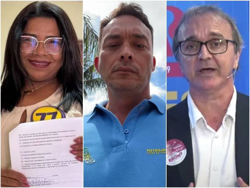 Senador Styvenson Valentim entre os candidatos Professora Nilda (SDD) e Professor Eron (PT) - 